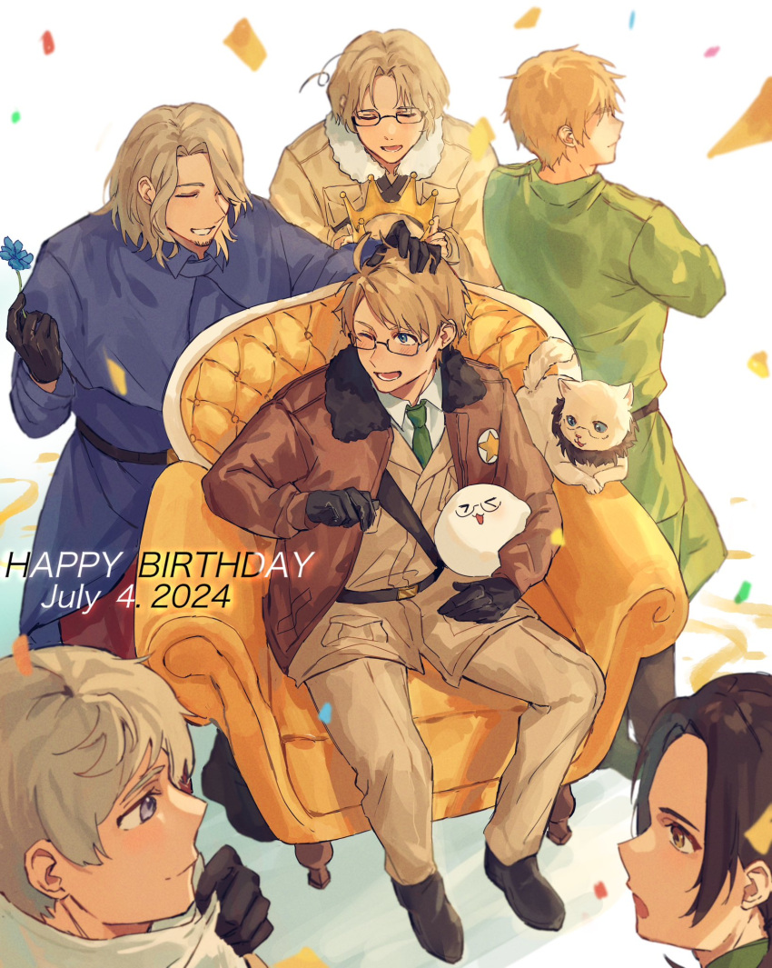 6+boys, america_(hetalia), axis_powers_hetalia, back, belt, black-framed_eyewear, black_belt, black_footwear