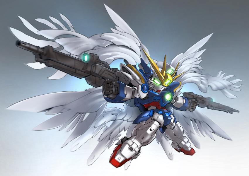 absurdres, beam_rifle, chibi, chinese_commentary, commentary_request, dual_wielding, energy_gun, finger_on_trigger