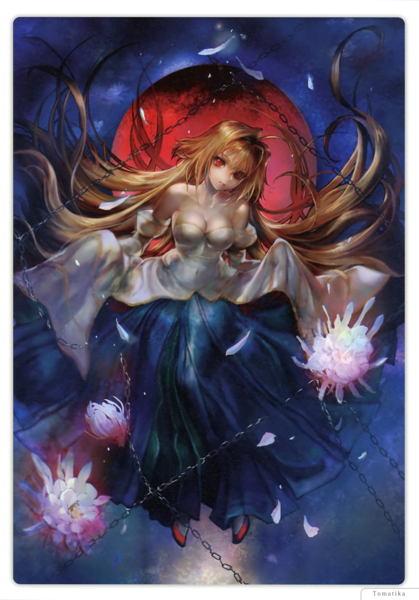 absurdres, archetype_earth, arcueid_brunestud, bare_shoulders, blonde_hair, breasts, chain, chains