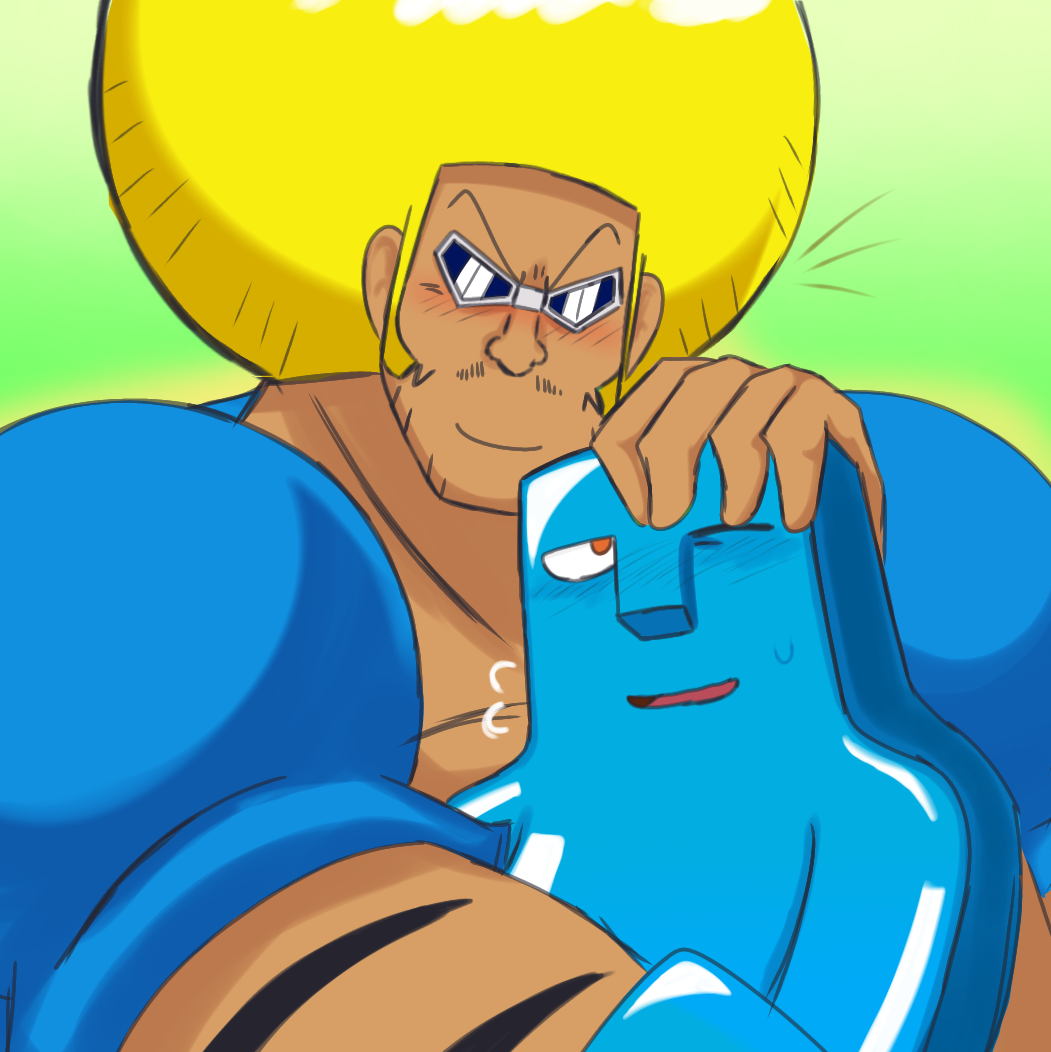 2boys, bobobo-bo_bo-bobo, bobobo-bo_bo-bobo_(character), funnymanoopsy, gradient_background, green_background, human, jelly_jiggler