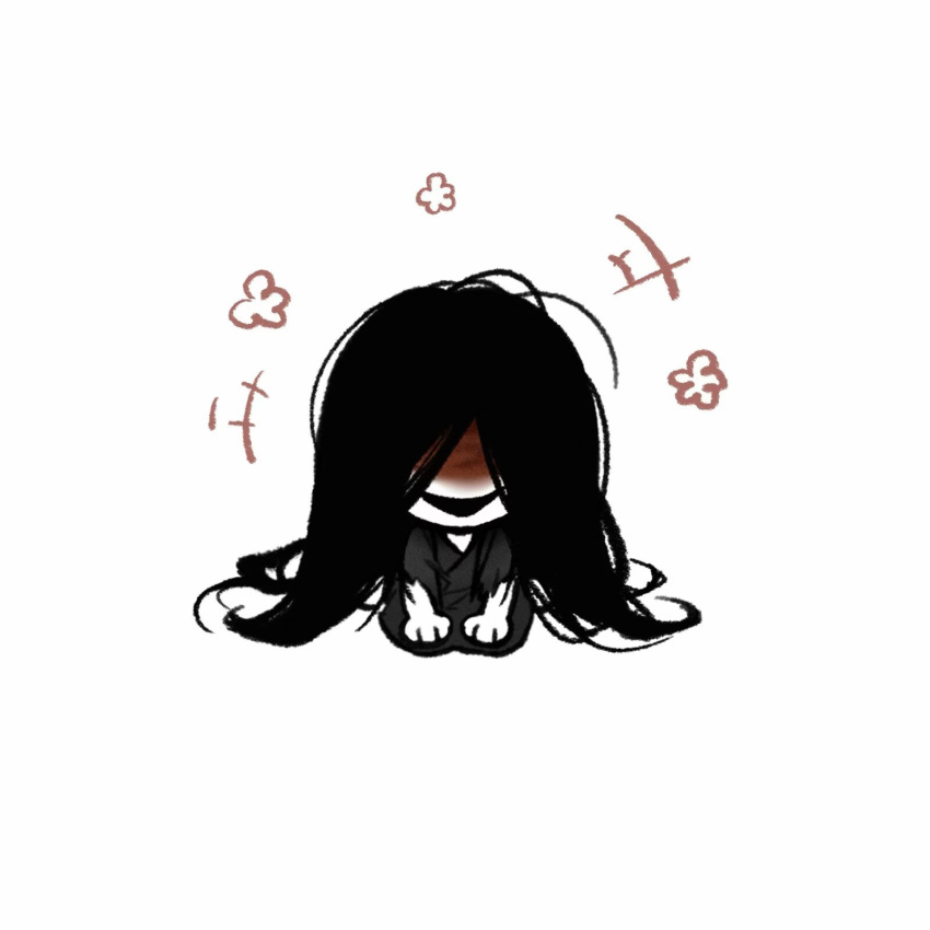 +++, 1boy, aaa_(9543479338), black_hair, black_kimono, blood, blood_on_face, chibi