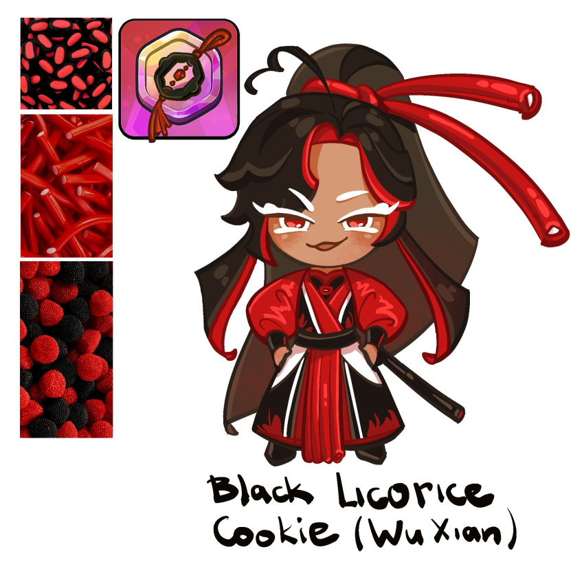 1boy, ahoge, alternate_skin_color, amonimy, belt, black_belt, black_hair, candy