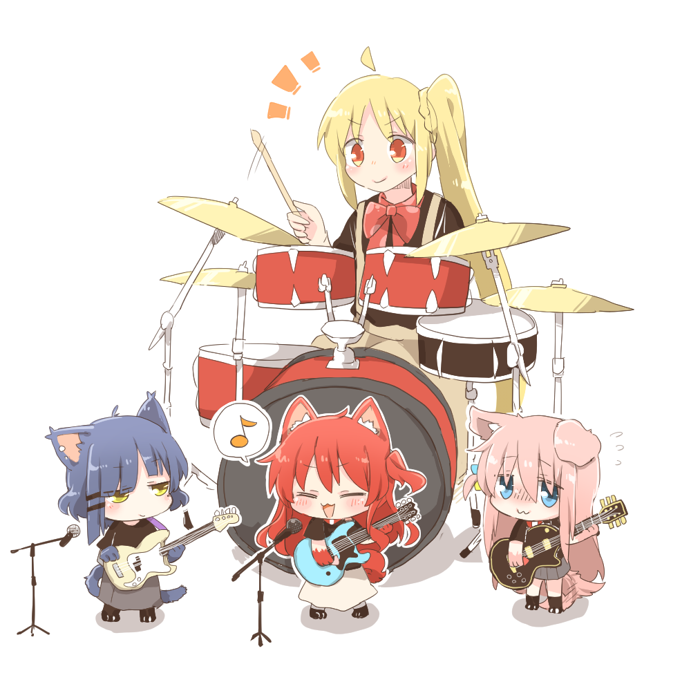 4girls, :3, :d, ^_^, ahoge, animal_ear_fluff, animal_ears, animal_hands