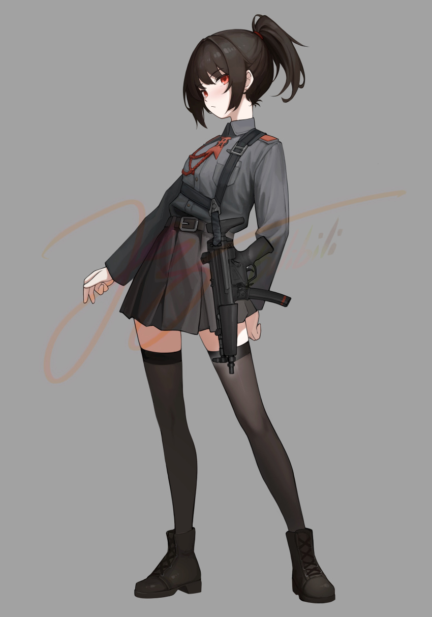 1girl, absurdres, aiguillette, belt, belt_buckle, black_hair, black_thighhighs, boots