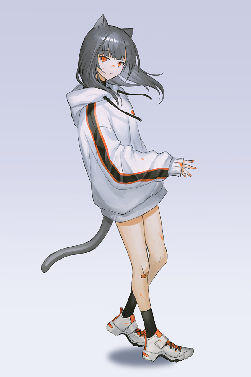 1girl, animal_ears, cat_ears, cat_girl, cat_tail, full_body, grey_hair, hai_(haihki)