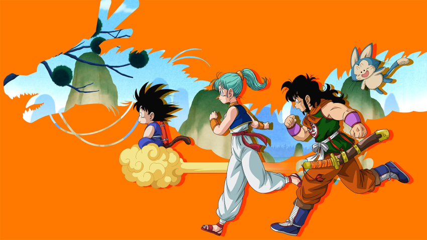 1girl, 3boys, aqua_hair, arabian_clothes, artist_request, black_eyes, black_hair, blue_dougi