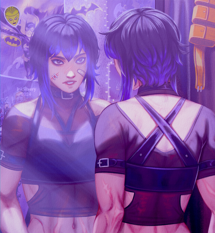 1girl, 2024, artist_name, bandaid, bandaid_on_face, batgirl, batman_(series), batman_symbol