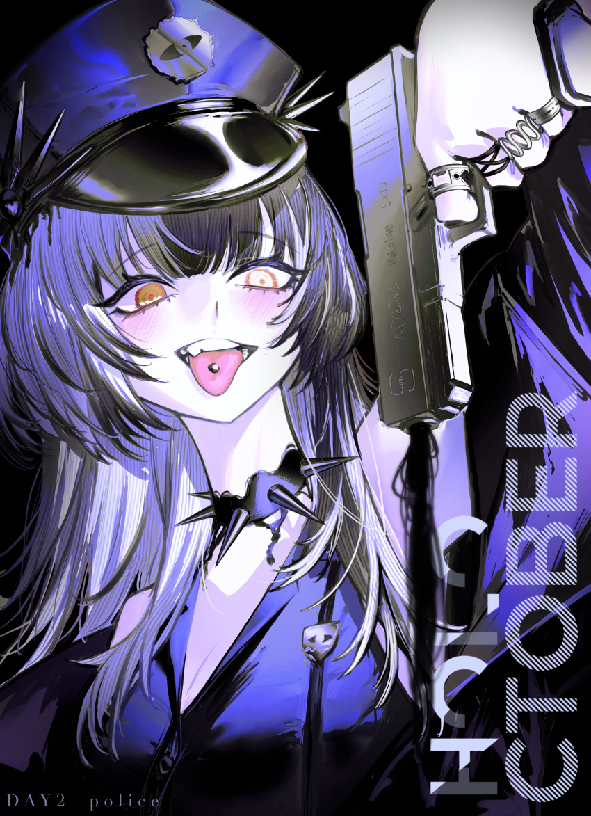 1girl, absurdres, alternate_costume, black_choker, black_hair, blush, choker, glock