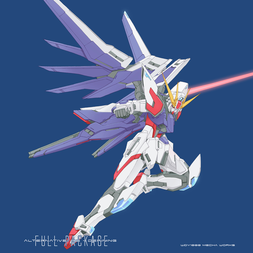 beam_saber, beam_sword, beam_weapon, blue_background, english_commentary, gundam, gundam_build_fighters, highres