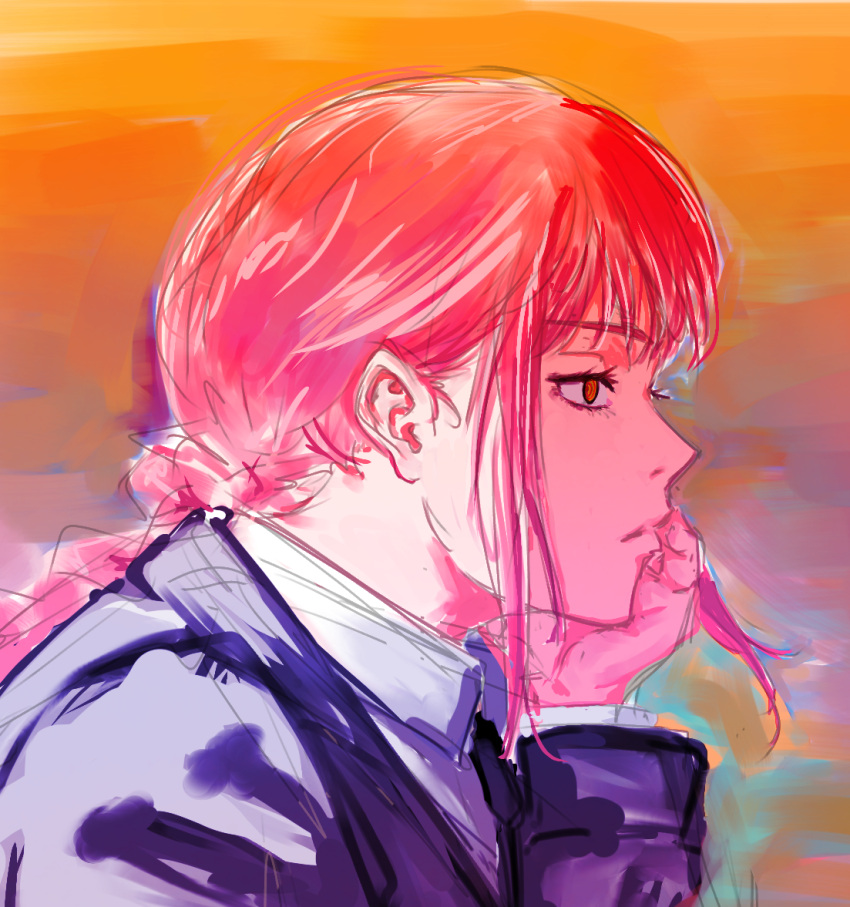 1girl, black_coat, black_necktie, braid, chainsaw_man, coat, from_side, gitokuja