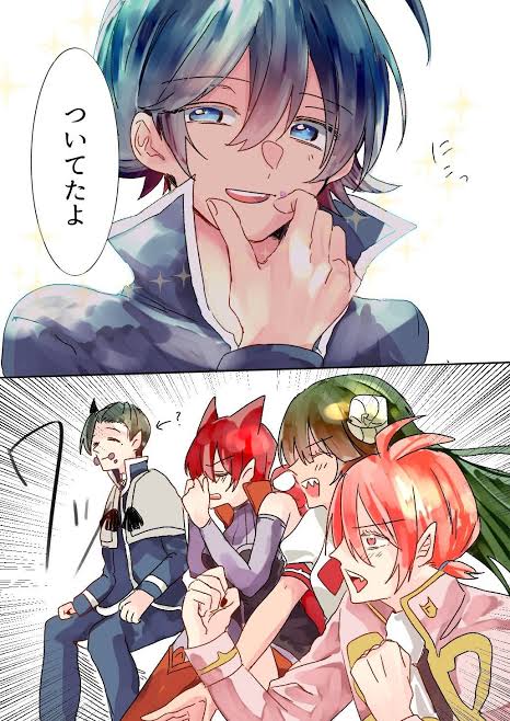 ami_kiriwo, amy_kirio, azazel_ameri, long_hair, mairimashita!_iruma-kun, multiple_boys, multiple_girls, short_hair