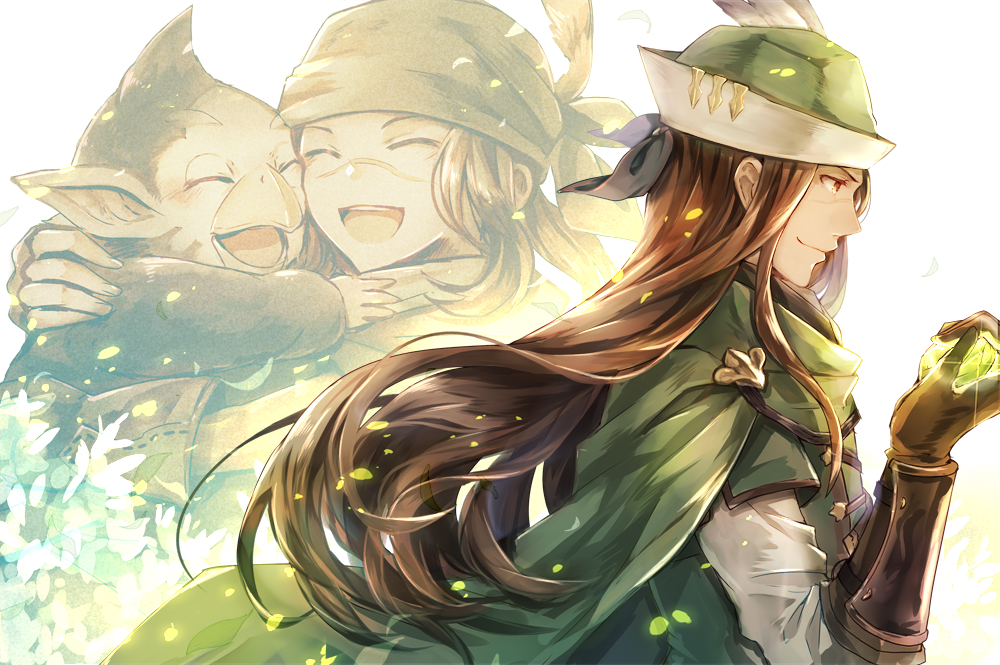 1boy, bandana, brown_eyes, brown_hair, cape, closed_eyes, gloves, granblue_fantasy