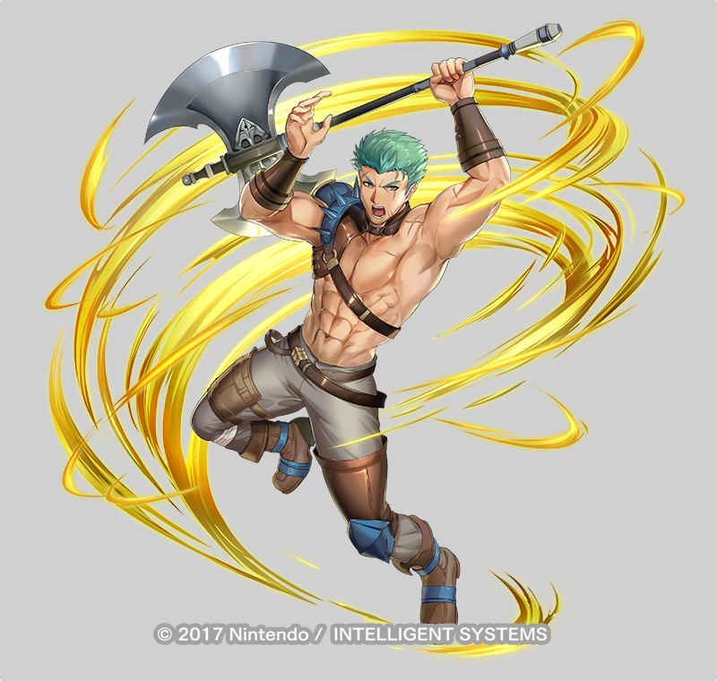 1boy, armor, axe, brown_footwear, copyright_notice, dieck_(fire_emblem), fire_emblem, fire_emblem:_the_binding_blade