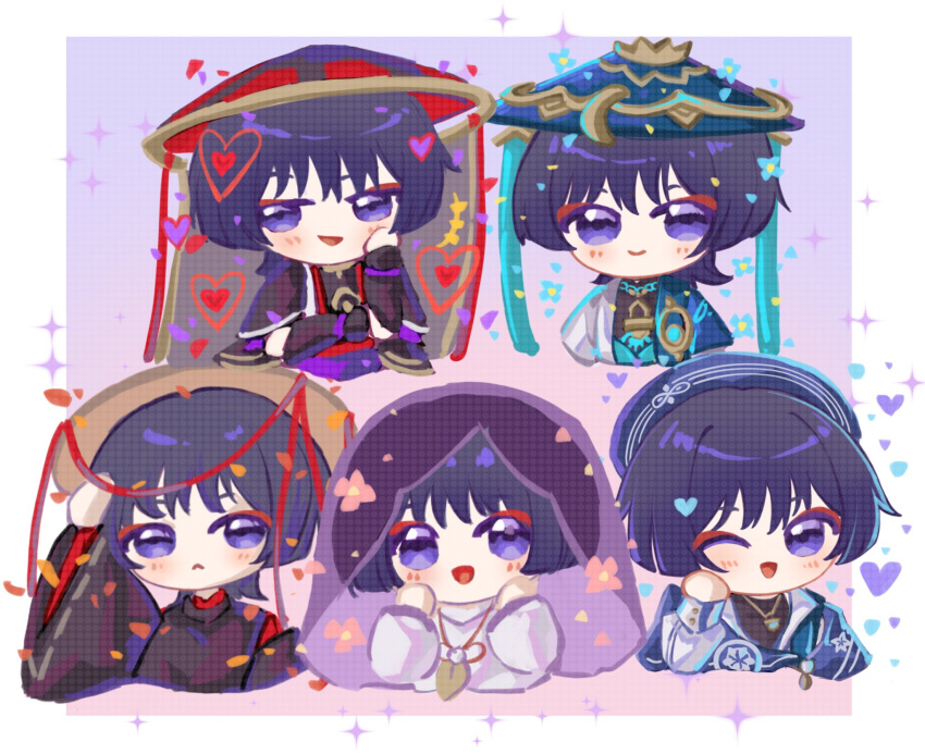 5boys, :<, alternate_costume, arm_up, armor, beret, black_bodysuit, black_hair