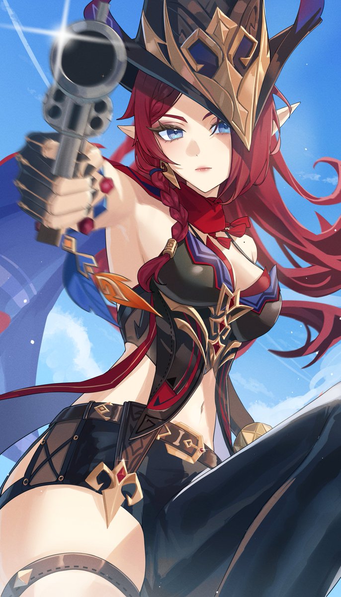 1girl, arm_up, armpits, asymmetrical_legwear, asymmetrical_pants, bare_shoulders, belt, black_gloves