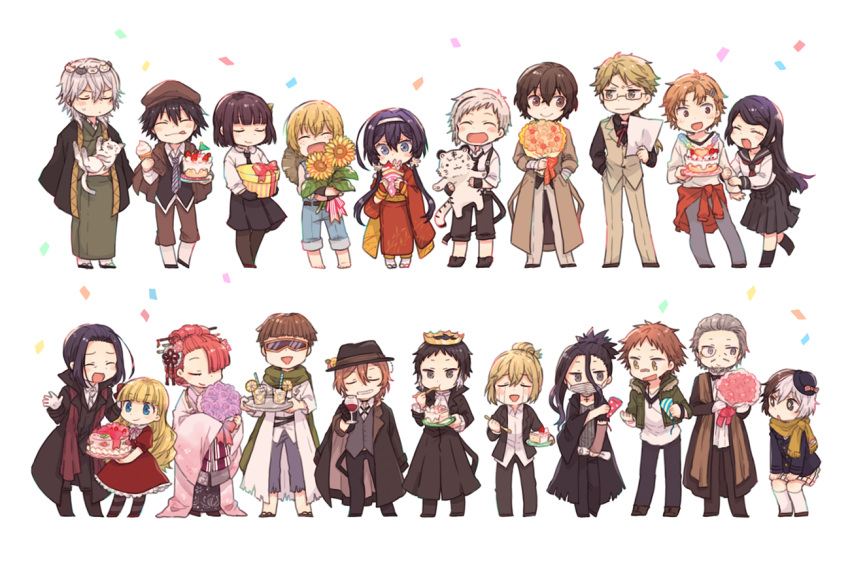 1other, 6+boys, 6+girls, ahoge, akutagawa_gin, akutagawa_ryuunosuke_(bungou_stray_dogs), animal, ascot