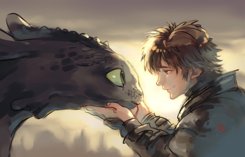 2boys, armor, black_armor, black_scales, brown_hair, commentary_request, dragon, gauntlets