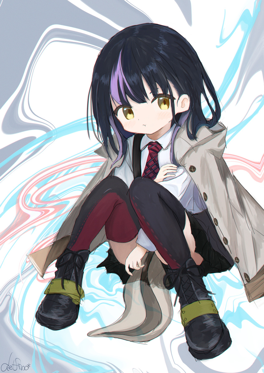 1girl, absurdres, affinity_line, black_footwear, black_hair, black_skirt, black_thighhighs, boots