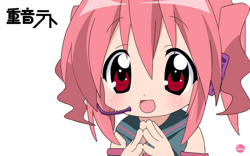1girl, cosplay, detached_sleeves, happy, kasane_teto, kasane_teto_(cosplay), kobayakawa_yutaka, looking_at_viewer