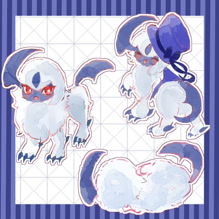 absol, animal_focus, blue_bow, blue_ribbon, bow, bright_pupils, claws, fangs