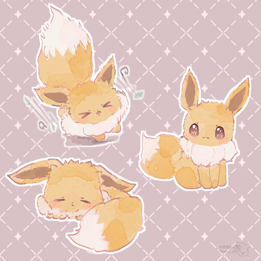>_<, animal_focus, blush, brown_eyes, closed_eyes, eevee, highres, kako_xox