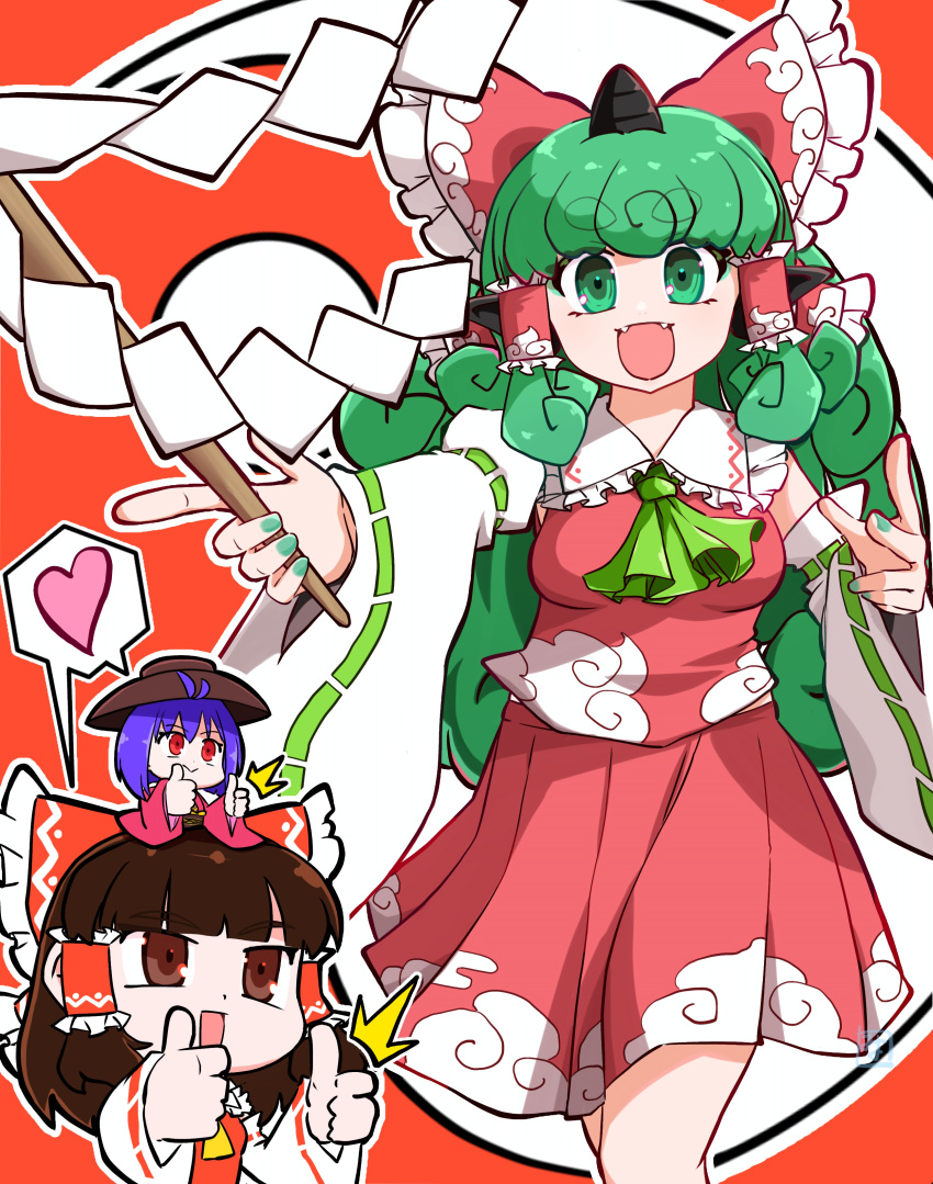 3girls, absurdres, adapted_costume, antenna_hair, ascot, bow, bowl, bowl_hat