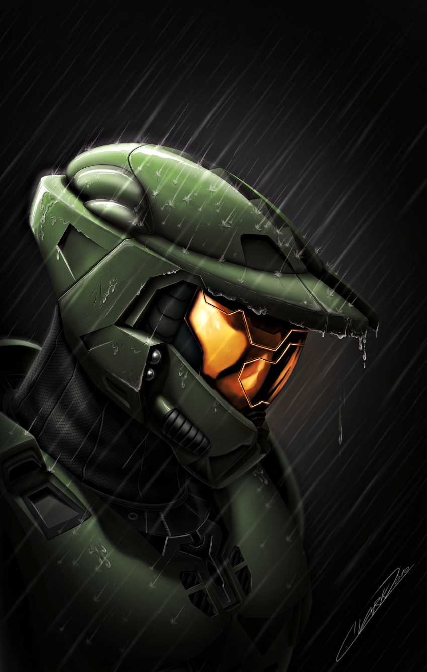 1boy, absurdres, assault_visor, black_background, english_commentary, from_side, grandmaster-j5, halo_(series)