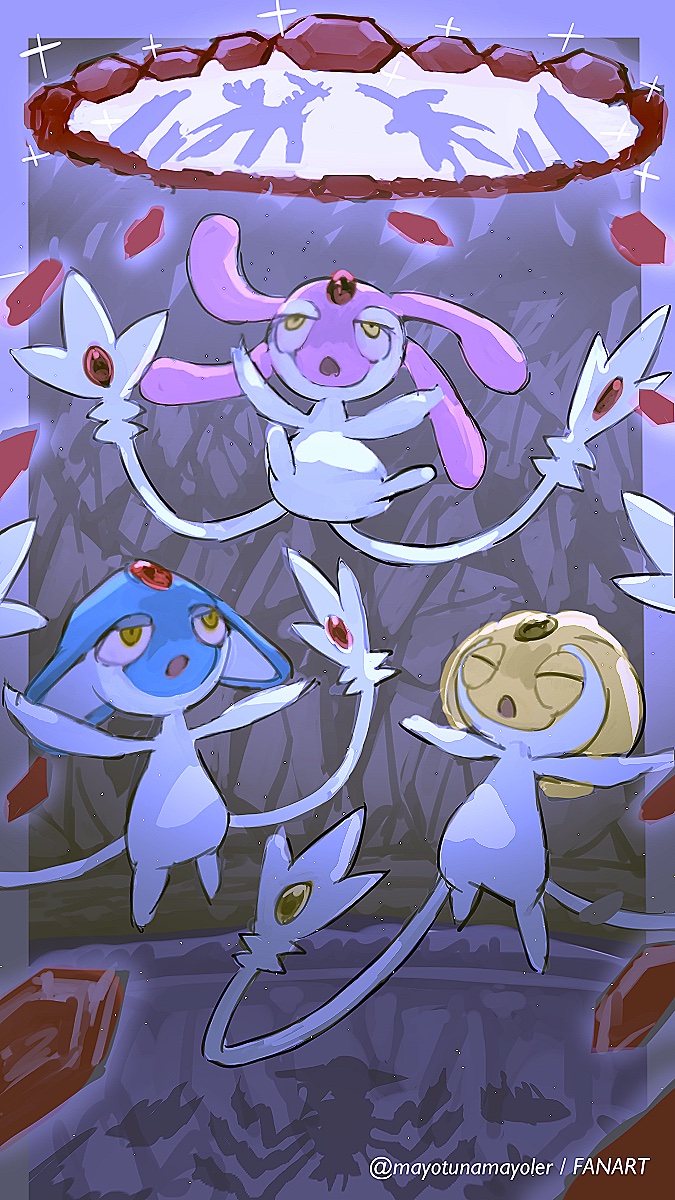 :o, azelf, closed_eyes, gem, highres, looking_up, mayotsunamayo, mesprit