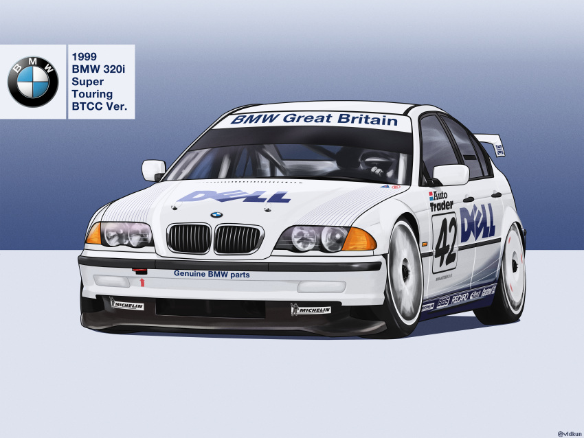 absurdres, arrow_(symbol), bmw_3_series, bmw_e46, british_touring_car_championship, car, dell, english_commentary