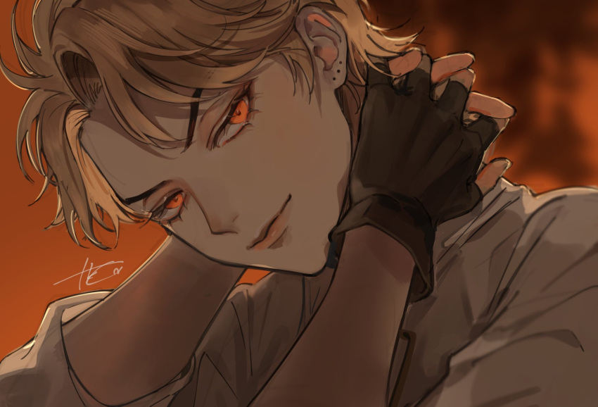 1boy, androgynous, birthmark, bishounen, blonde_hair, dio_brando, ear_birthmark, highres