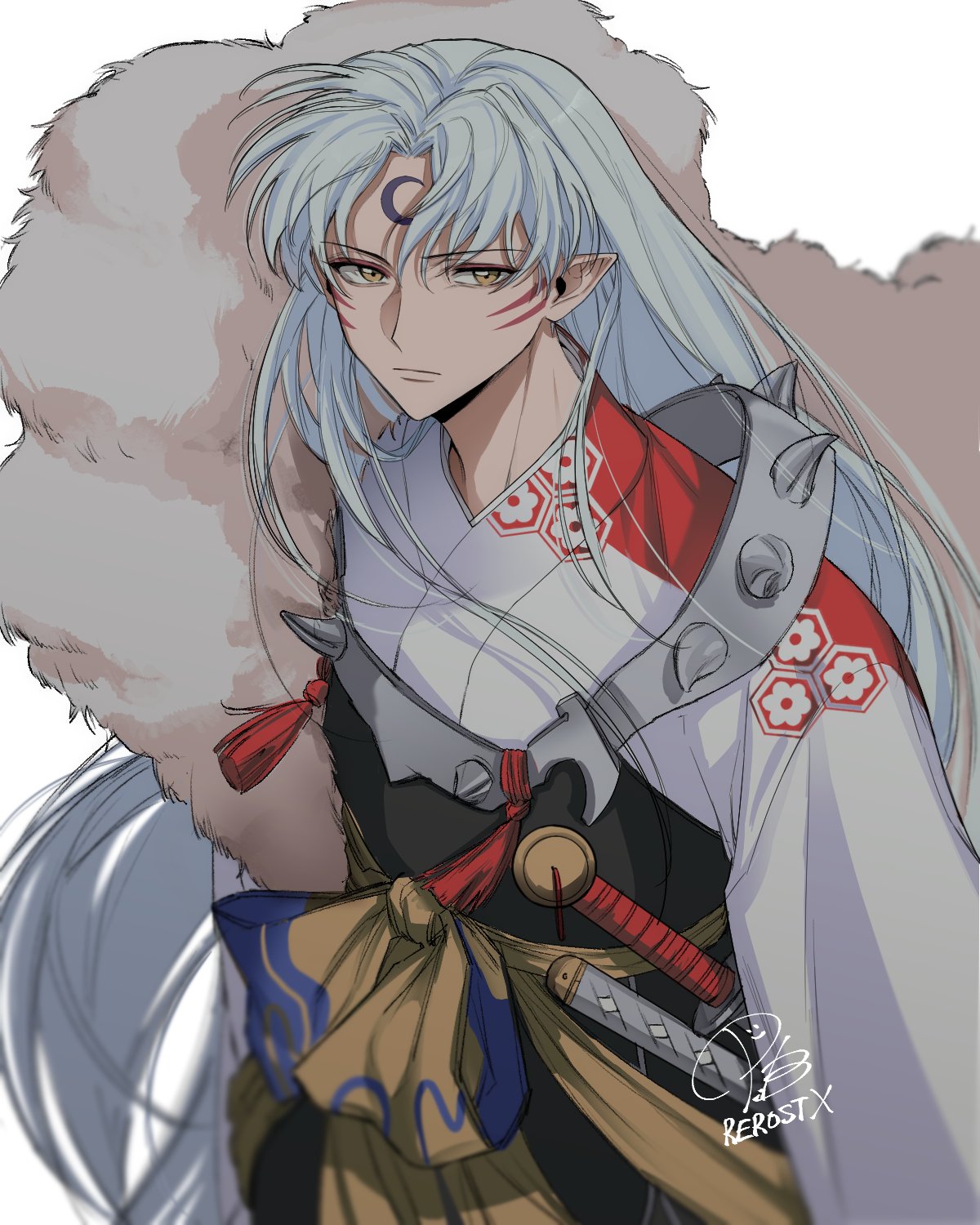 1boy, armor, bishounen, crescent, crescent_facial_mark, facial_mark, forehead_mark, highres