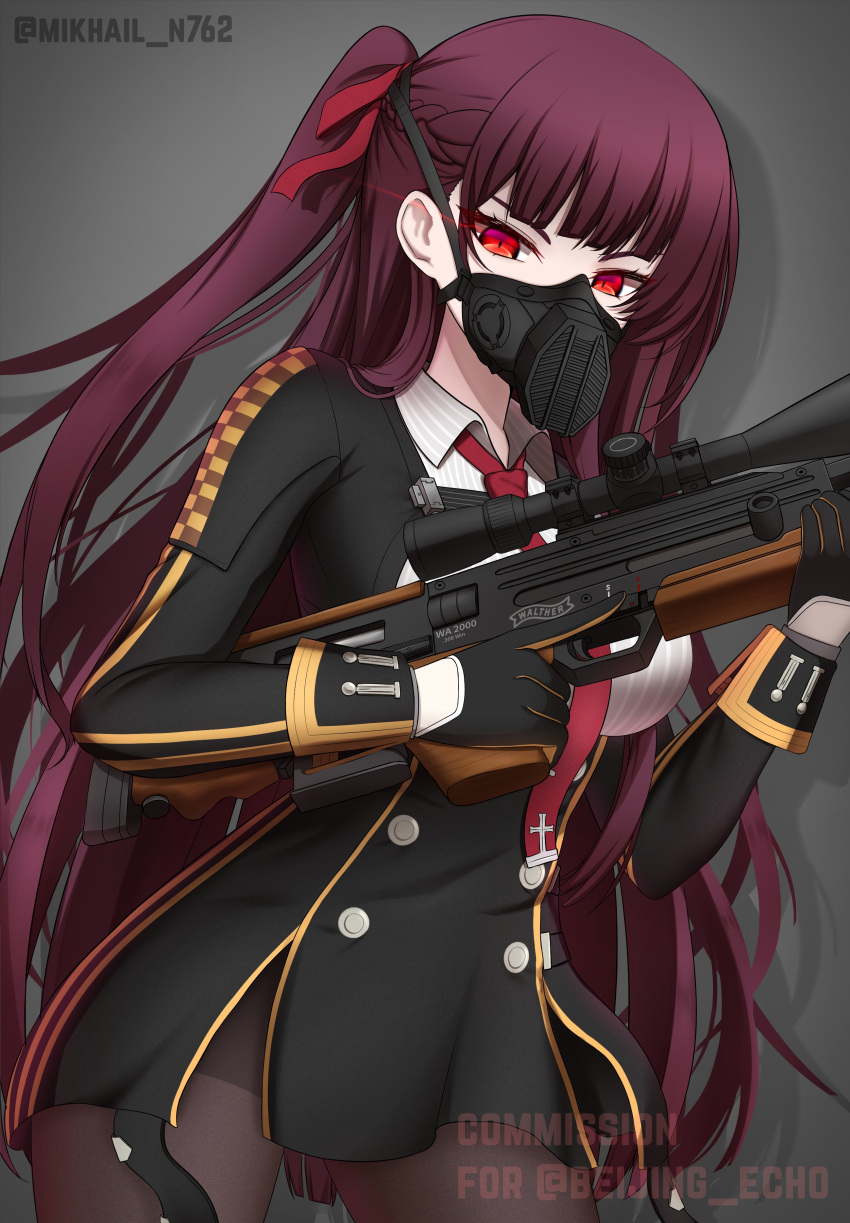 1girl, absurdres, artist_name, black_gloves, black_jacket, black_mask, black_pantyhose, black_skirt