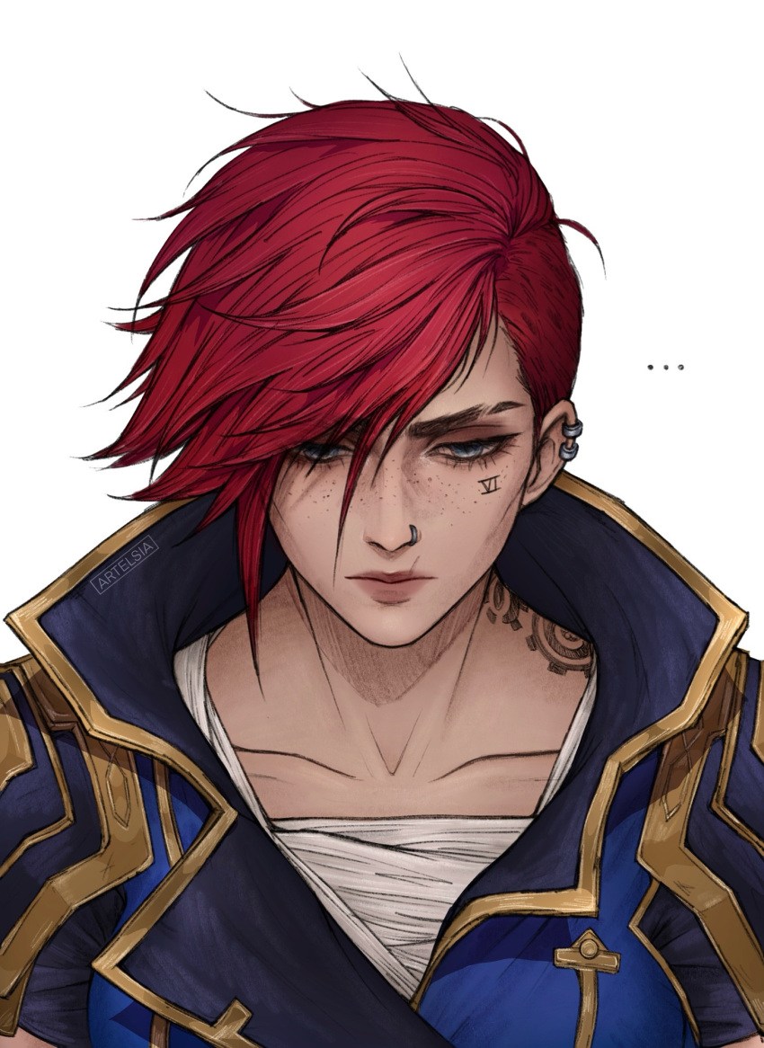 ..., 1girl, arcane:_league_of_legends, artelsia, league_of_legends, lip_scar, nose_piercing, piercing
