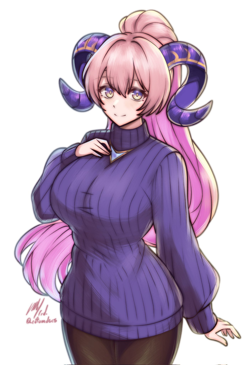 1girl, breasts, fire_emblem, fire_emblem_heroes, goat_horns, highres, horns, large_breasts