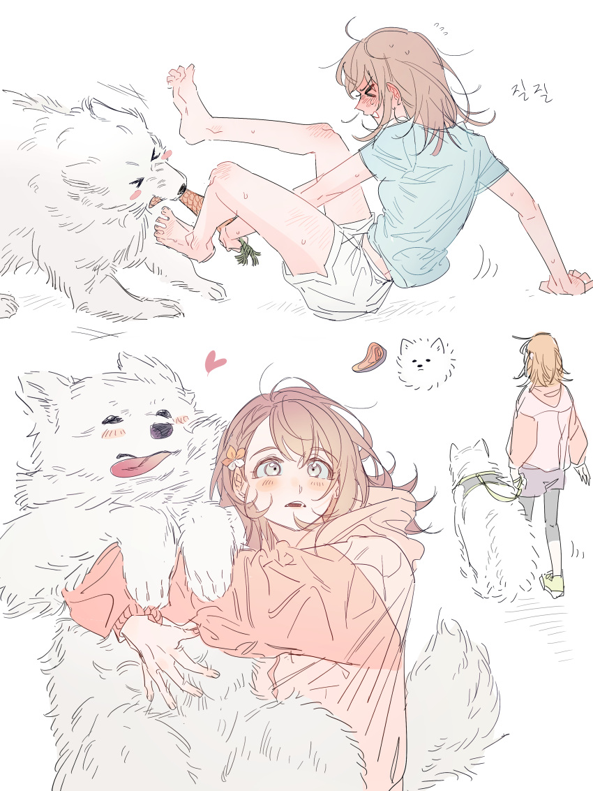 >_<, 1girl, absurdres, animal, animal_collar, animal_focus, animal_hug, arm_support