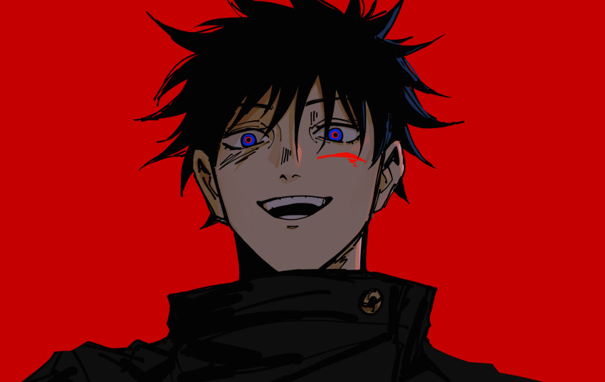 1boy, black_hair, black_shirt, blood, blood_on_face, blue_eyes, collared_shirt, fushiguro_megumi