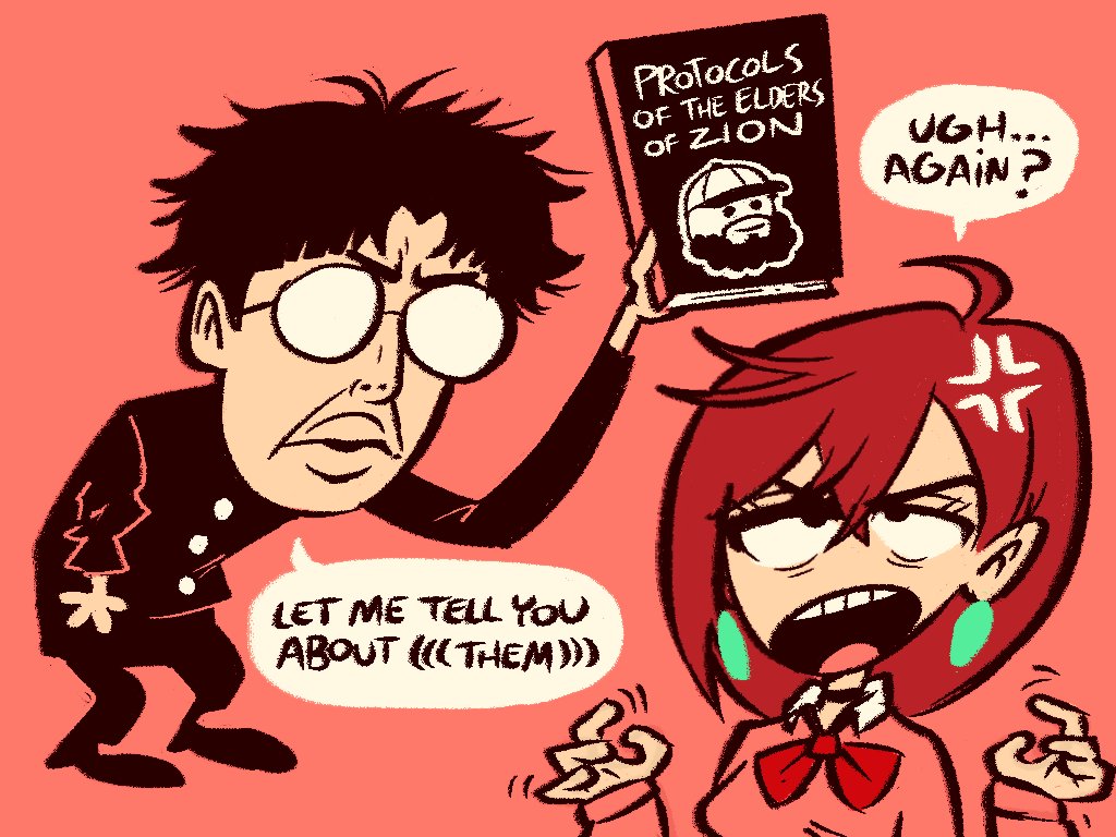 1boy, 1girl, ahoge, anger_vein, annoyed, atomiksaico, ayase_momo, black_eyes