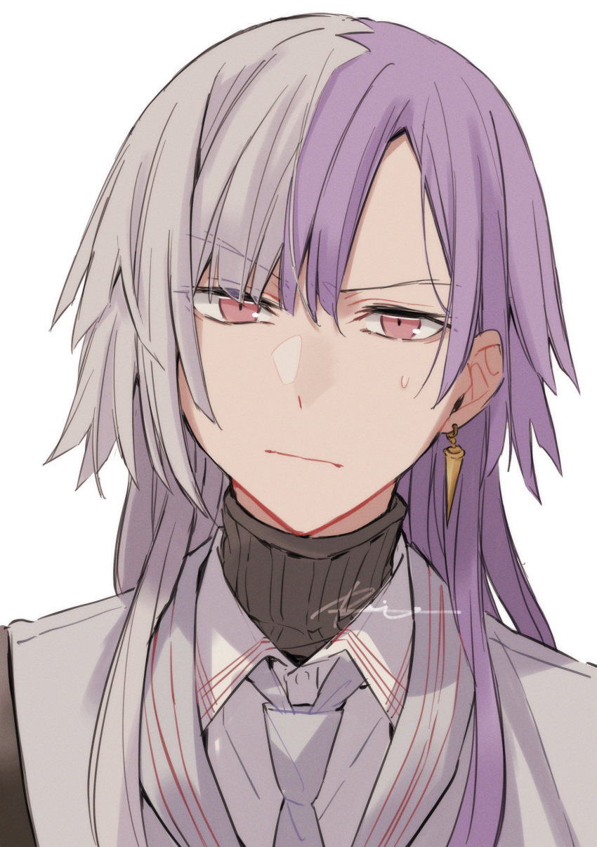 1boy, absurdres, alternate_bangs, bungou_stray_dogs, closed_mouth, collared_shirt, commentary, earrings