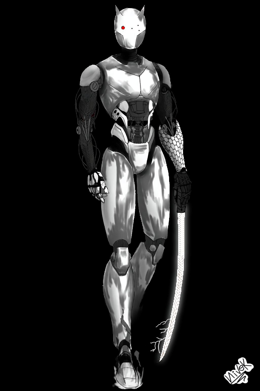 1boy, armor, black_background, breastplate, full_body, greyscale, highres, holding