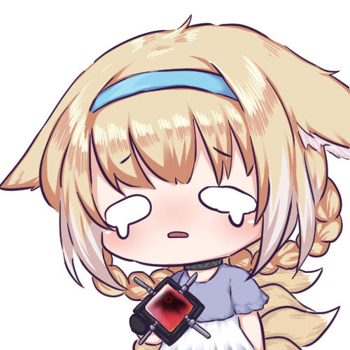 1girl, animal_ear_fluff, animal_ears, arknights, blank_eyes, blonde_hair, blue_hairband, blue_shirt