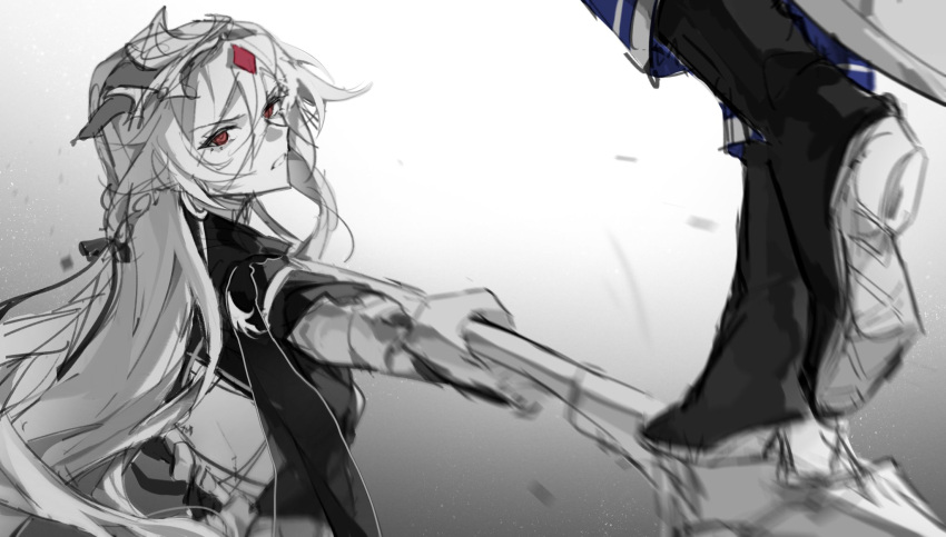 2girls, aiming, aiming_at_viewer, chinese_commentary, commentary, fu_hua, fu_hua_(herrscher_of_sentience), haruka_(rsyaooooo)