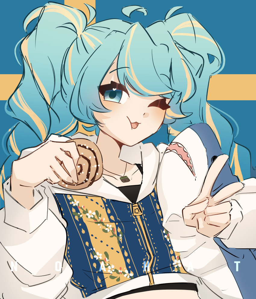 1girl, :3, absurdres, aqua_eyes, aqua_hair, block_(minecraft), cinnamon_roll, contemporary_traditional_clothes