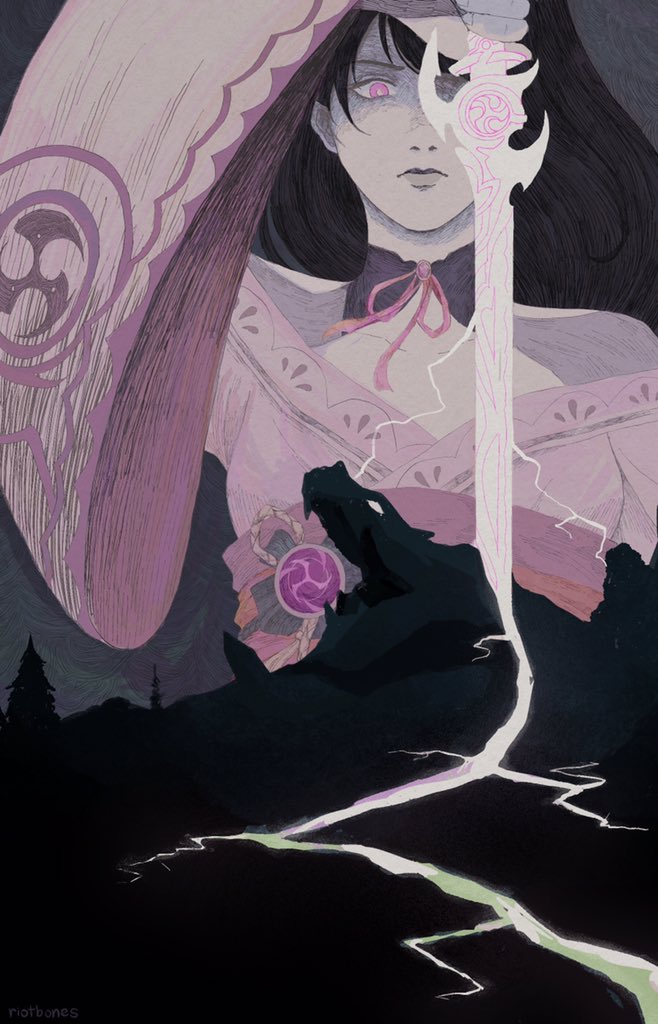 1girl, blunt_bangs, closed_mouth, clothing_cutout, collarbone, electricity, english_commentary, genshin_impact