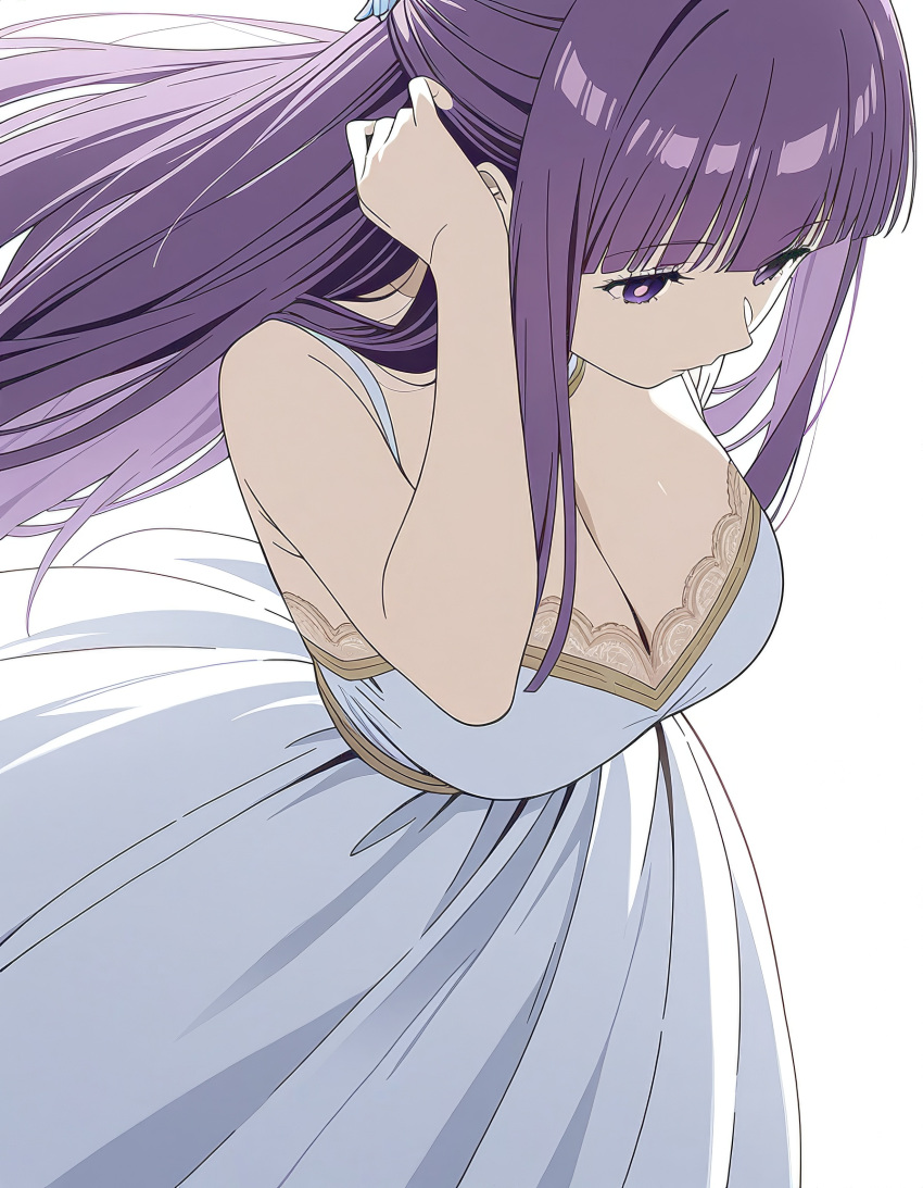 1girl, ai-generated, breasts, choker, collarbone, dress, fern_(sousou_no_frieren), from_above