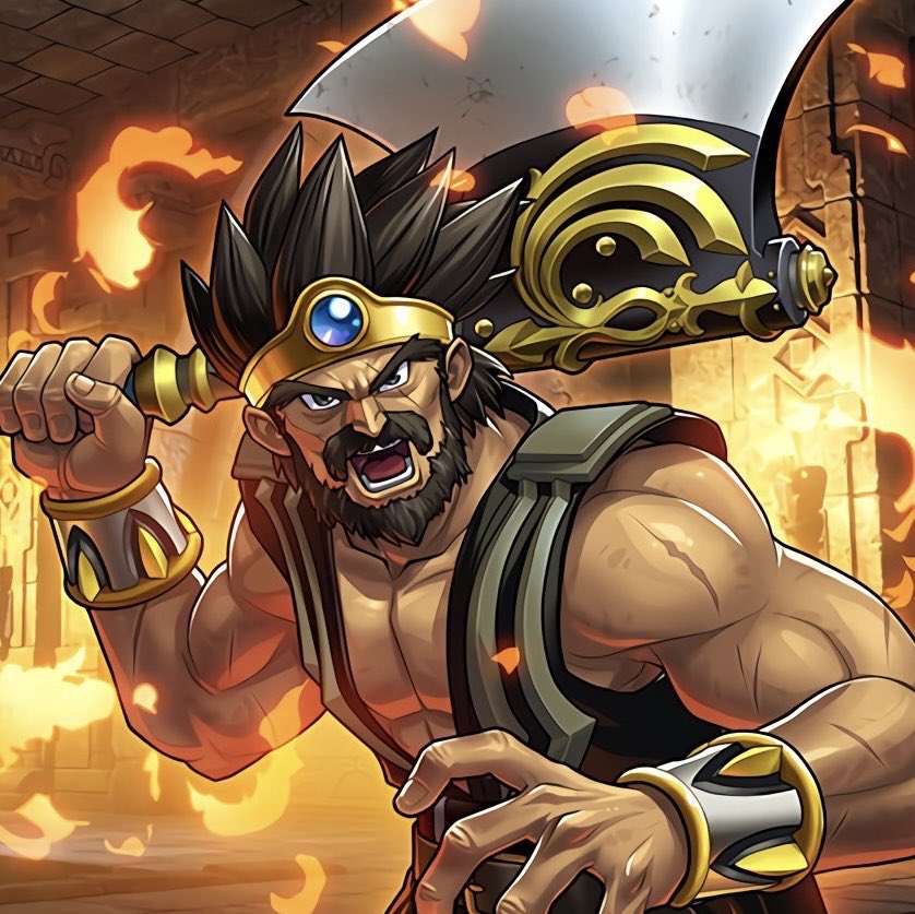 1boy, artist_request, axe, beard, black_eyes, bracelet, brown_hair, circlet, facial_hair, fire, gold_circlet, holding, holding_axe, jewelry, looking_at_viewer, male_focus, mature_male, muscular, muscular_male, official_art, open_mouth, ortega_(dq3), resized, scar, scar_across_eye, scar_on_arm, short_hair, solo, spiky_hair, third-party_source, upper_body, upscaled, v-shaped_eyebrows
