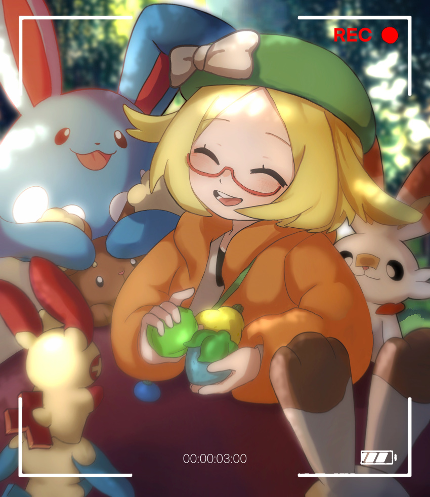 1girl, absurdres, animal_ears, azumarill, berry_(pokemon), bianca_(pokemon), blonde_hair, buneary