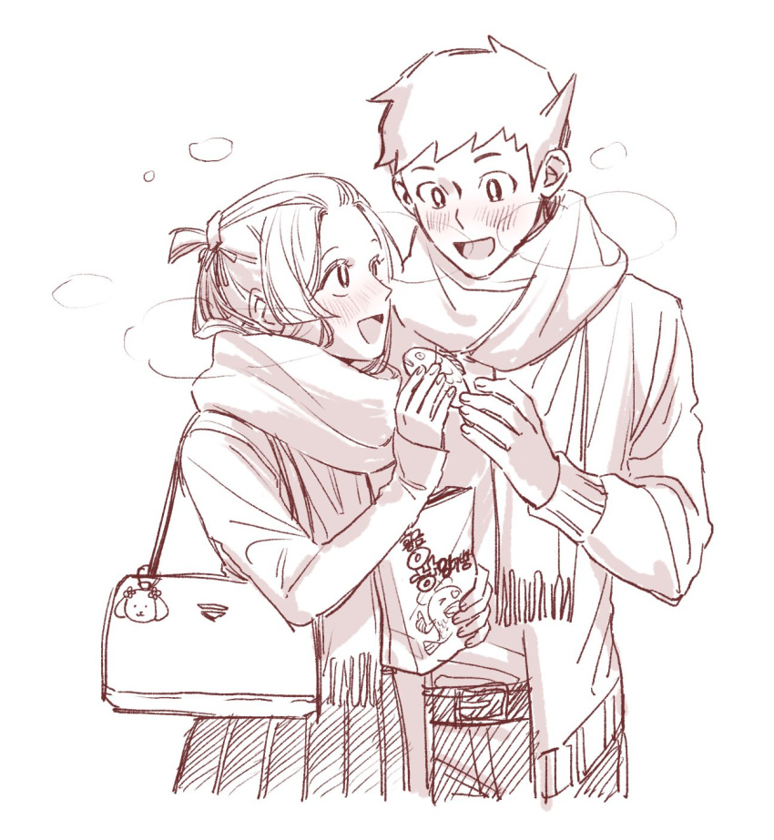 1boy, 1girl, 9105_y, ace_attorney, bag, belt, blush, bright_pupils