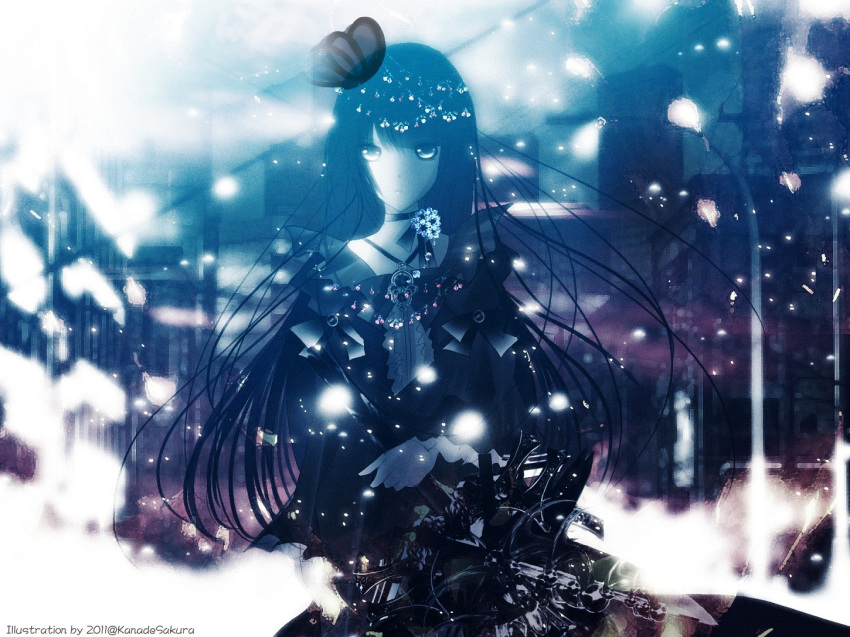hair_bow, kanade_sakura, original, snow, solo