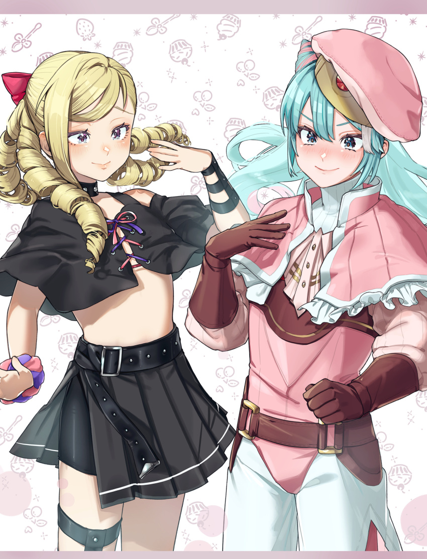 2boys, androgynous, blonde_hair, blue_hair, crossover, diakamu, drill_hair, fire_emblem