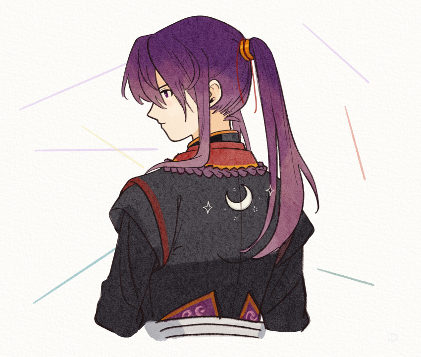 1boy, black_kimono, black_shirt, crescent_moon, cropped_torso, dekopoko, ensemble_stars!, from_behind
